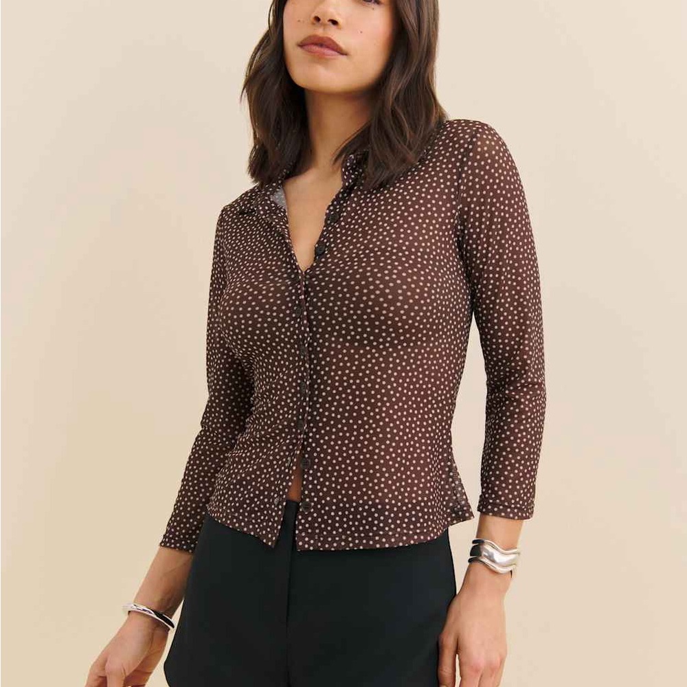 Reformation Brown Polka Dot Button-Front Top NWT